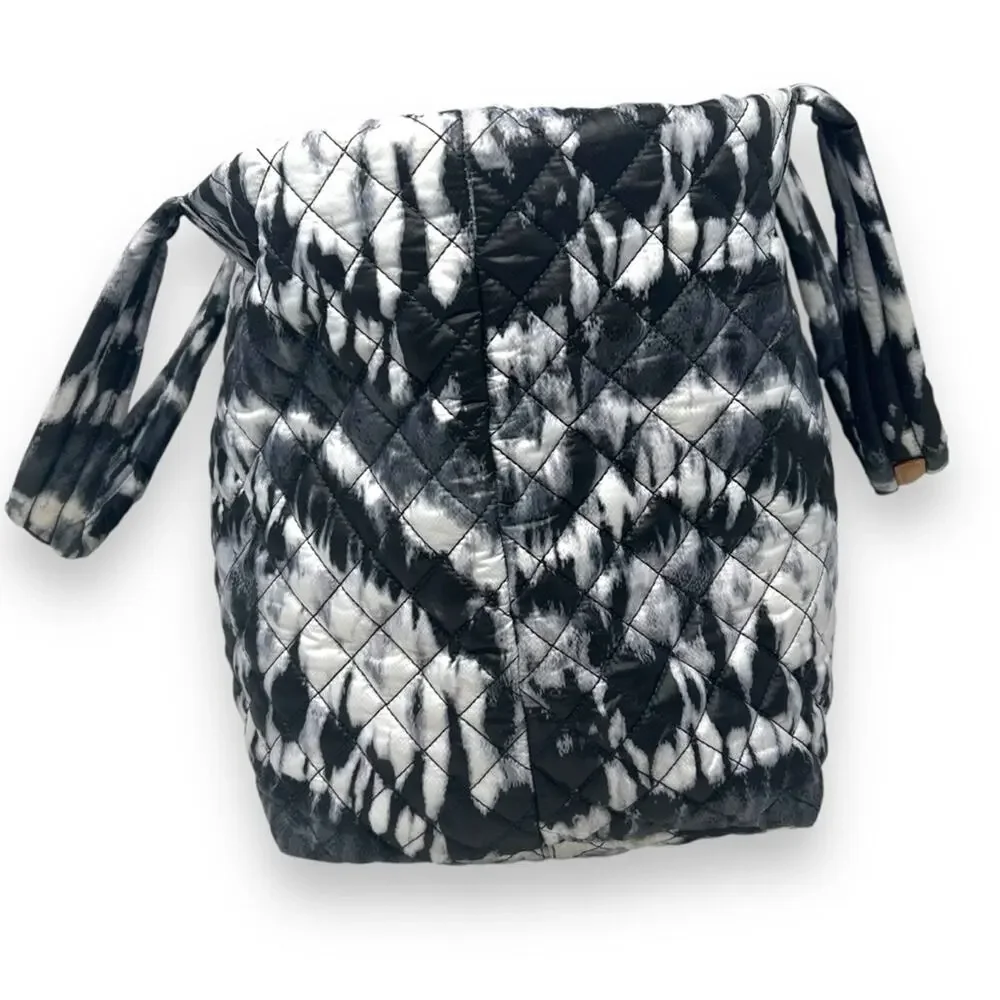 MZ Wallace Metro Tote in Wave Tie Dye Black Gray White Zipper Quilted Bag